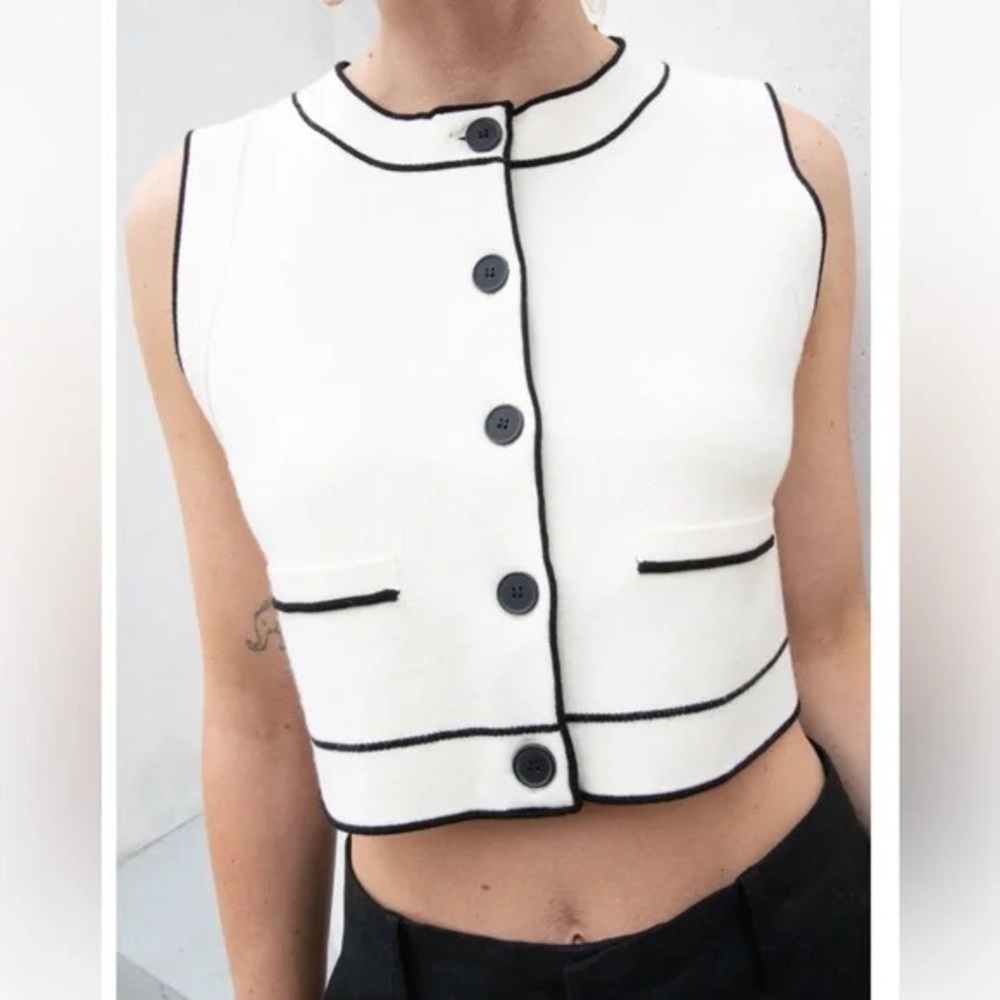 OAK + FORT Button Up Contrast Trim Vest